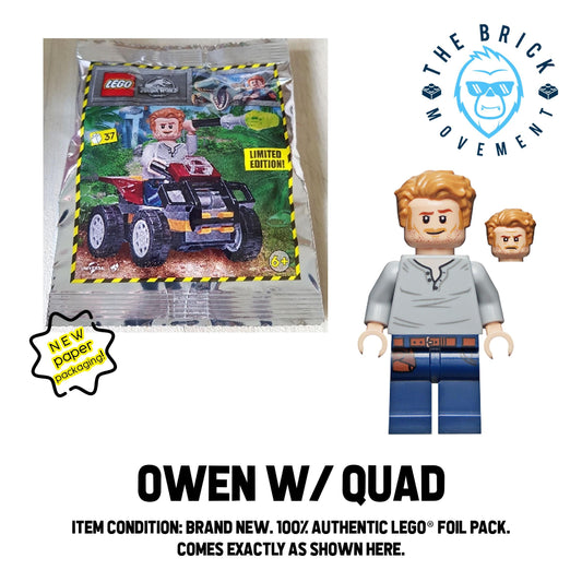 LEGO JURASSIC WORLD Owen w/ Quad Foil Pack