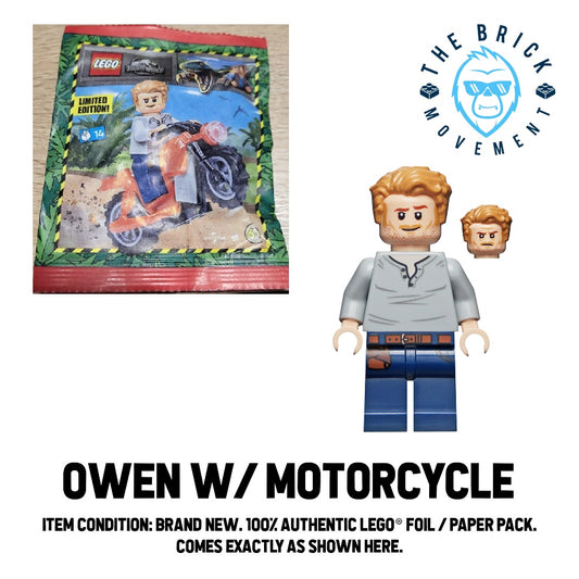 LEGO JURASSIC WORLD Owen w/ Motorcycle Foil / Paper Pack