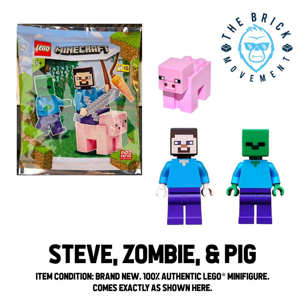 LEGO MINECRAFT Steve, Zombie, & Pig Foil Pack