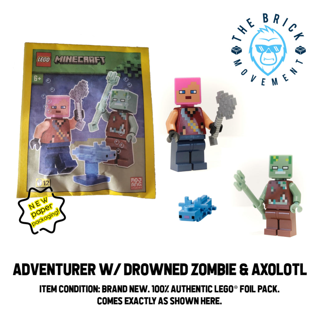 LEGO MINECRAFT Adventuer w/ Drowned Zombie & Axolotl Foil Pack