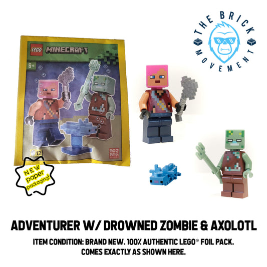 LEGO MINECRAFT Adventuer w/ Drowned Zombie & Axolotl Foil Pack